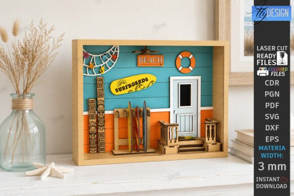 3D Beach Room Box Miniature Laser Cut