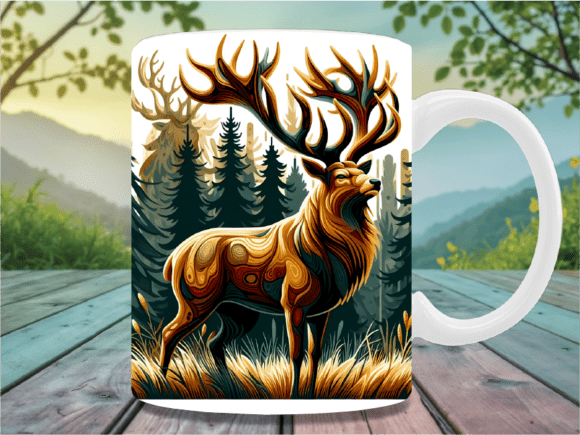 3D Effect Majestic Elk Forest Mug Wrap: A Unique Design for Custom Mug Creations