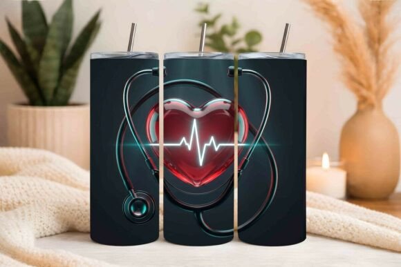 3D Glossy Heart Stethoscope 20oz Skinny