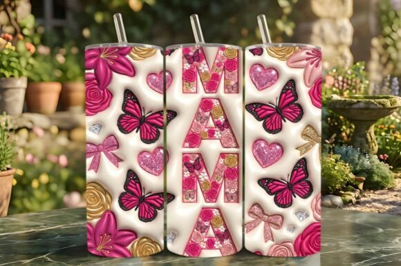 3D Inflated Mama Butterflies Hearts: A Creative Design for Custom Tumbler Projects