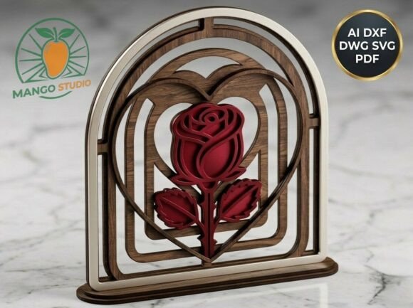 3D Layered Rose Heart Arch - 3mm SVG