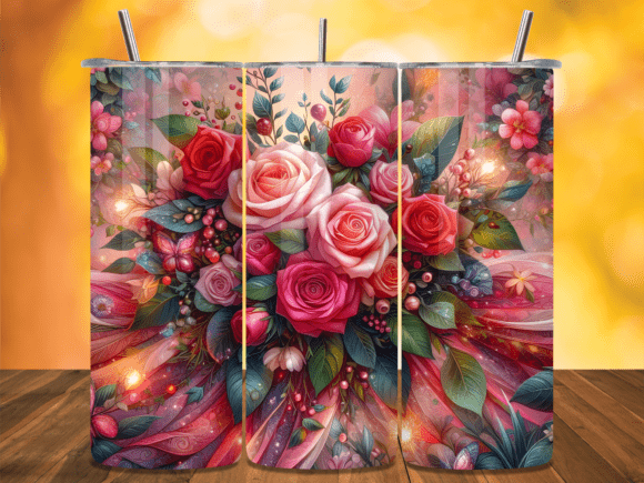 3D Pink Rose Floral Valentine Tumbler Wrap Overview