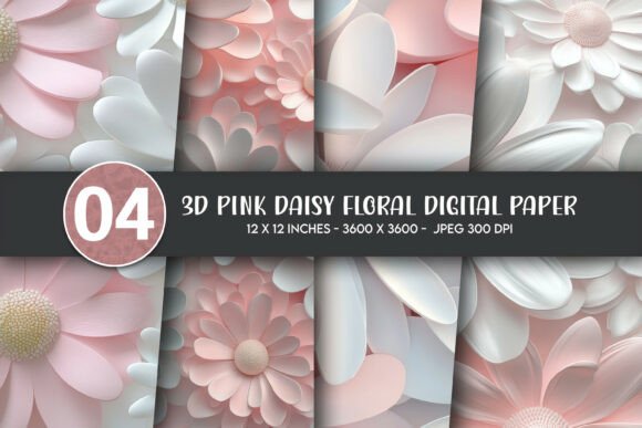 3D Pink White Daisy Digital Paper