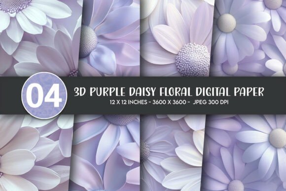 3D Purple Daisy Floral Digital Paper: Versatile Design for Creative Projects