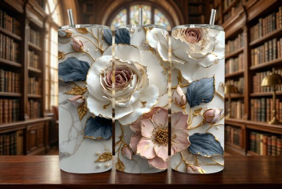 3D White and Pink Floral Tumbler Wrap