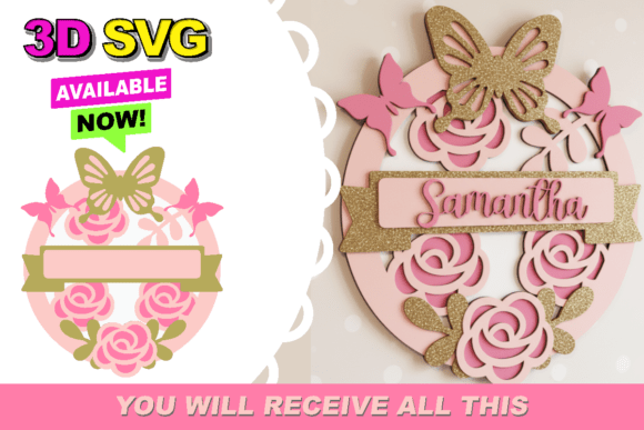 Butterfly Baby Name Sign 3D SVG