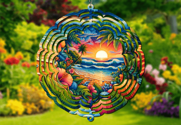 Hibiscus Floral Ocean 3D Wind Spinner