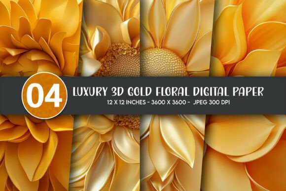 Luxury 3D Gold Floral Digital Paper