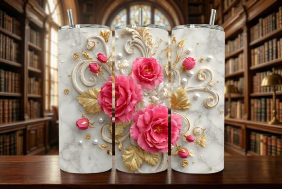Luxury 3D Pink Rose Marble Tumbler: A Design Asset for Creative and Business Workflows