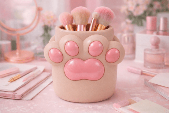 Paw Makeup Brush Holder STL 3D Model